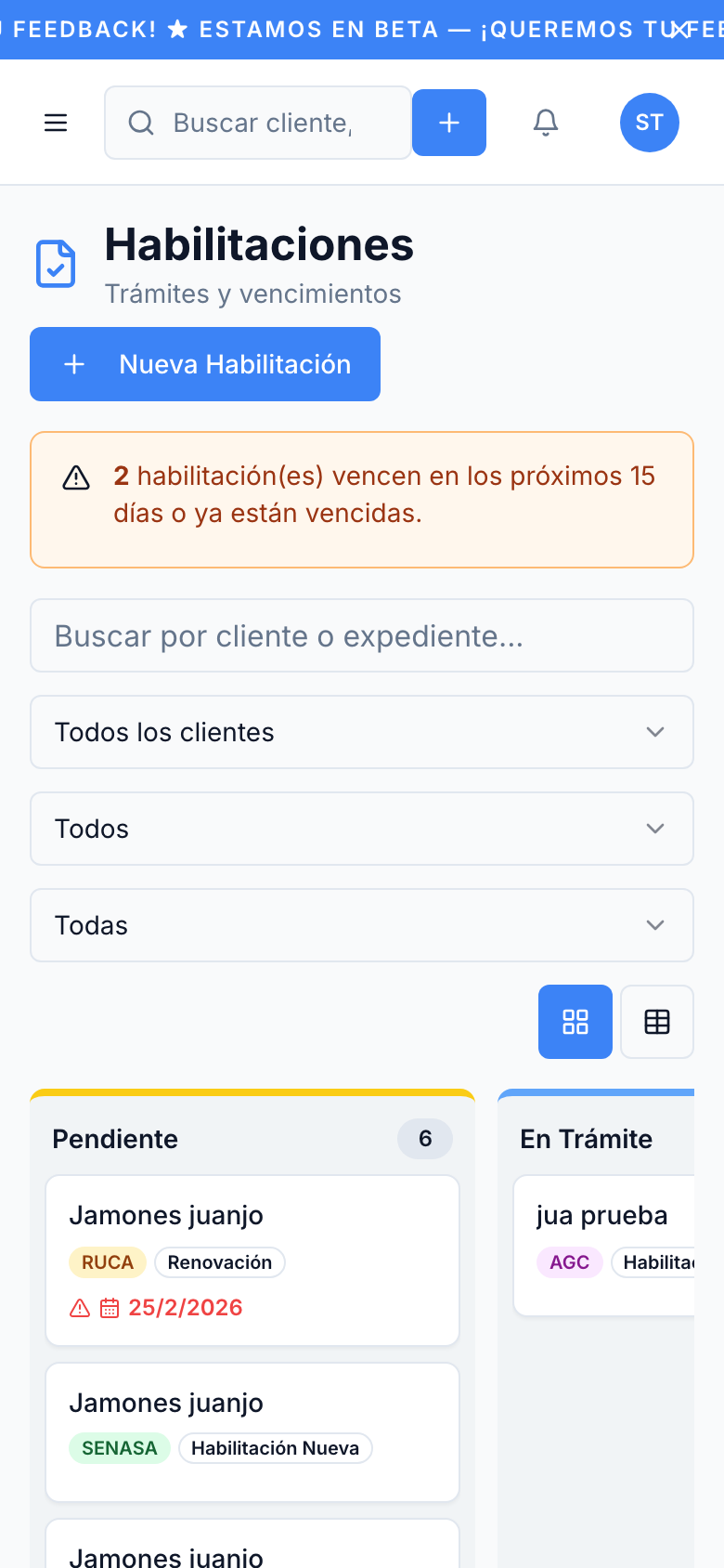 Gesy en mobile mostrando habilitaciones