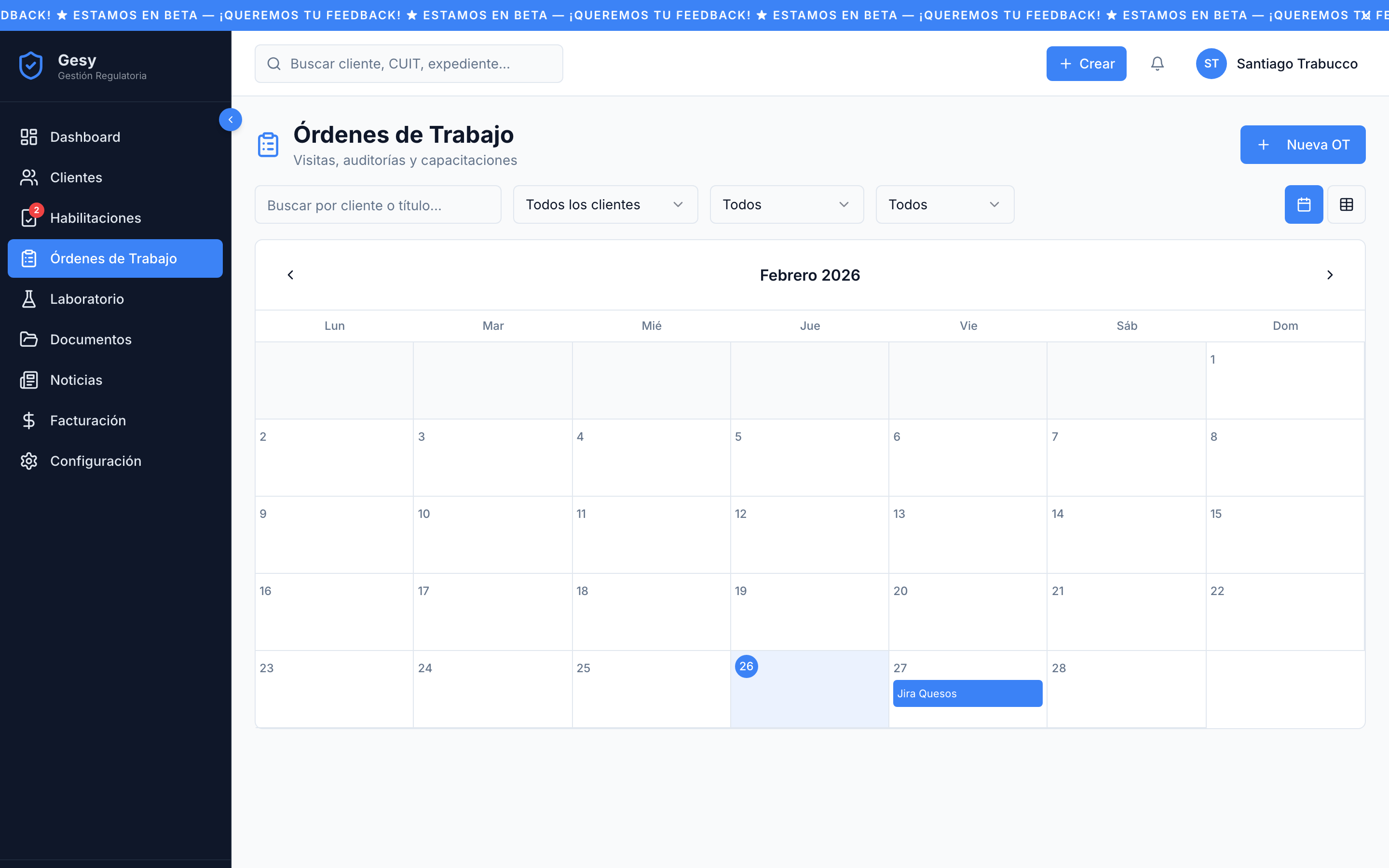Calendario de órdenes de trabajo